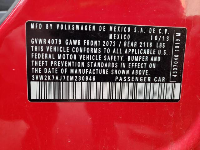3VW2K7AJ7EM230946 - 2014 VOLKSWAGEN JETTA BASE 红色 照片 12