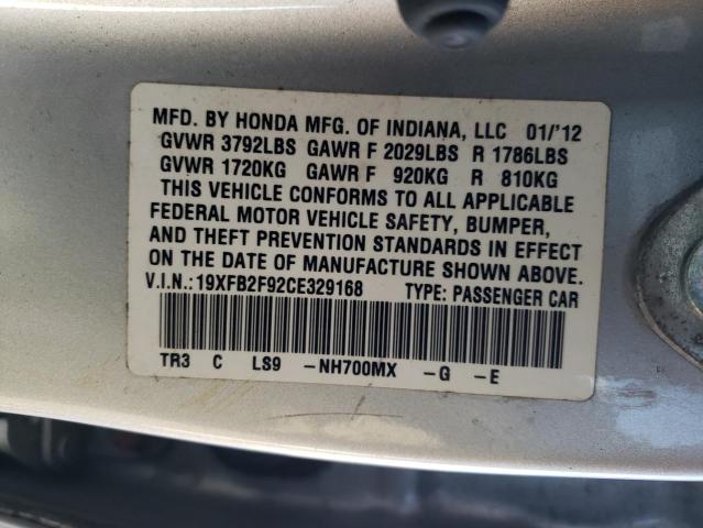 19XFB2F92CE329168 - 2012 HONDA CIVIC EXL SILVER photo 12