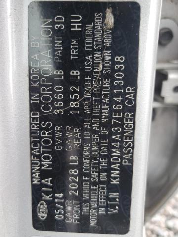 KNADM4A37E6413038 - 2014 KIA RIO LX SILVER photo 12