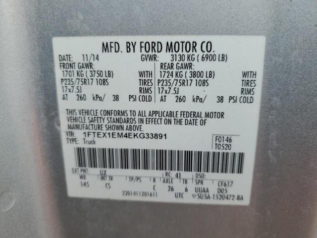 1FTEX1EM4EKG33891 - 2014 FORD F150 SUPER CAB SILVER photo 12