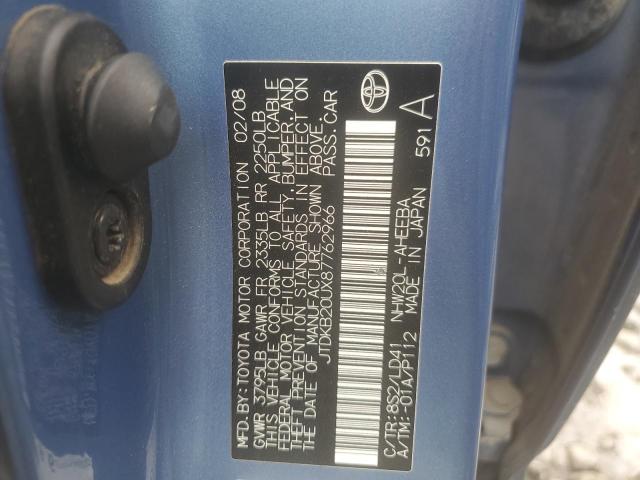 JTDKB20UX87762966 - 2008 TOYOTA PRIUS BLUE photo 12