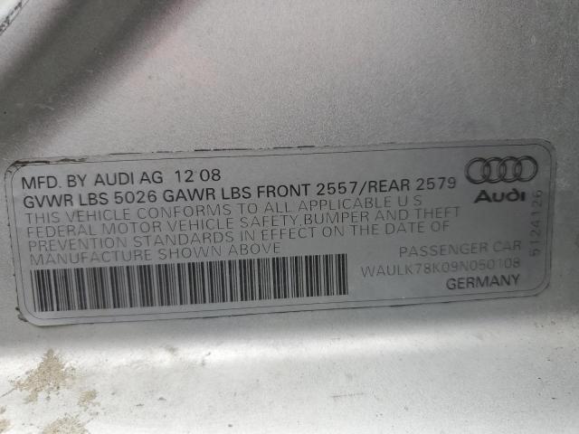 WAULK78K09N050108 - 2009 AUDI A4 3.2 QUATTRO SILVER photo 12