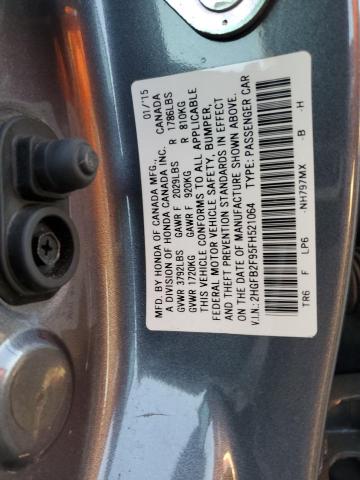 2HGFB2F95FH521064 - 2015 HONDA CIVIC EXL ნაცრისფერი ფოტო 12