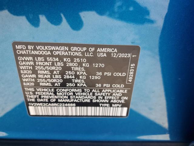 1V2WE2CA8RC224686 - 2024 VOLKSWAGEN ATLAS CROS SE BLUE photo 14