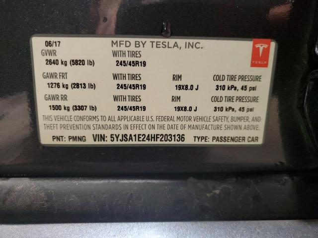 5YJSA1E24HF203136 - 2017 TESLA MODEL S CHARCOAL photo 12