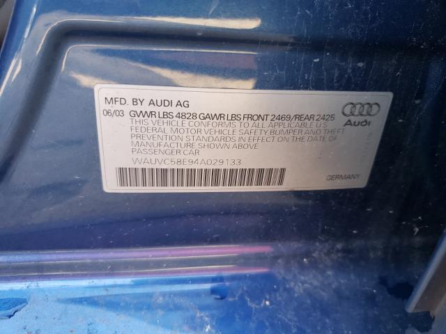 WAUVC58E94A029133 - 2004 AUDI A4 1.8T AVANT QUATTRO BLUE photo 10