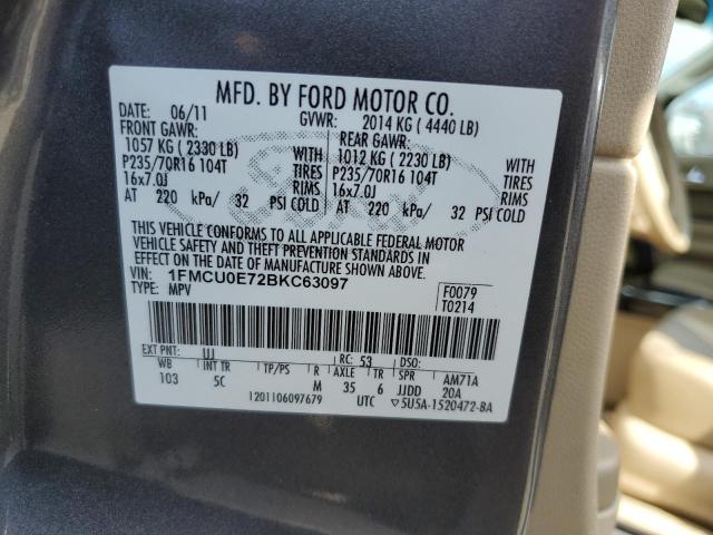 1FMCU0E72BKC63097 - 2011 FORD ESCAPE LIMITED GRAY photo 12