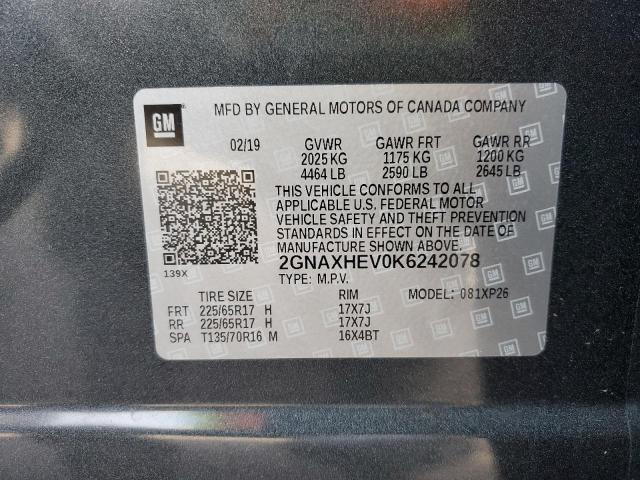 2GNAXHEV0K6242078 - 2019 CHEVROLET EQUINOX LS GRAY photo 13