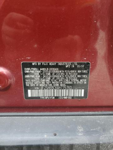 JF2SH6BC6AH775760 - 2010 SUBARU FORESTER XS Rojo foto 13