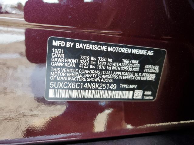 5UXCX6C14N9K25149 - 2022 BMW X7 ALPINA XB7 BURGUNDY photo 13