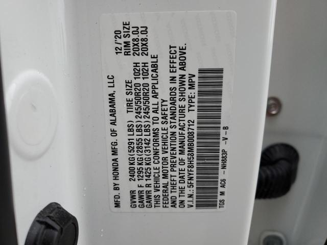 5FNYF8H58MB008712 - 2021 HONDA PASSPORT EXL Blanco foto 13