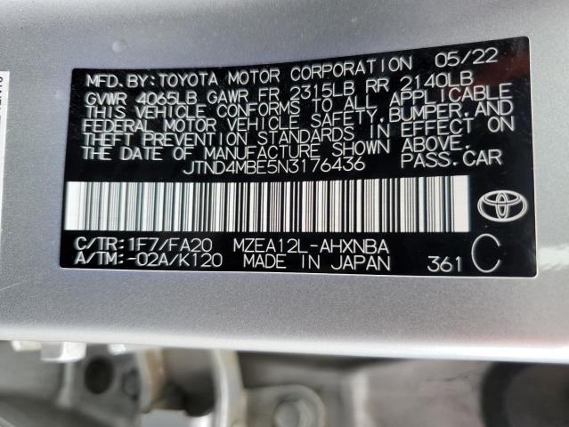 JTND4MBE5N3176436 - 2022 TOYOTA COROLLA SE SILVER photo 12