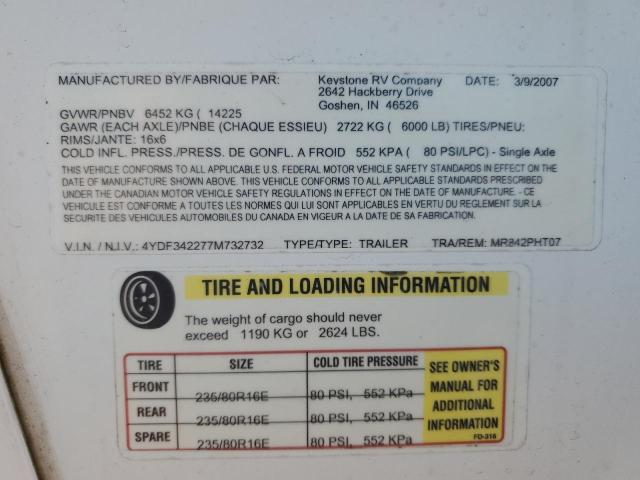 4YDF342277M732732 - 2007 KEYSTONE MONTANA 白色 照片 10