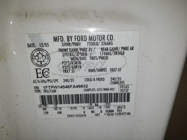 1FTPW14546FA49832 - 2006 FORD F150 SUPERCREW WHITE photo 12