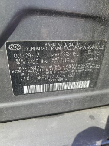 5NPEB4AC0DH633817 - 2013 HYUNDAI SONATA GLS GRAY photo 12