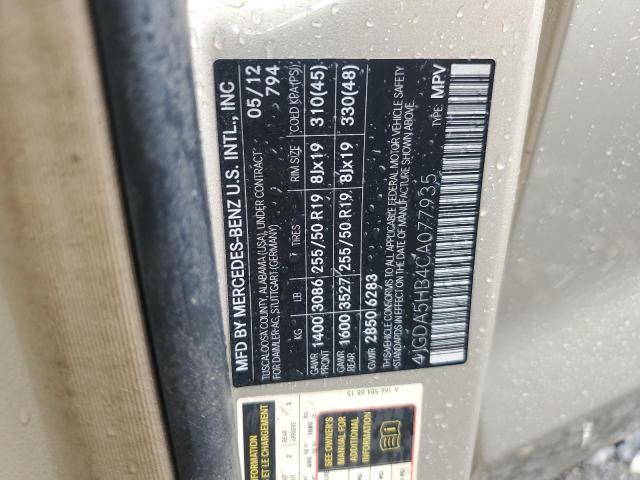 4JGDA5HB4CA077935 - 2012 MERCEDES-BENZ ML 350 4MATIC GOLD photo 13