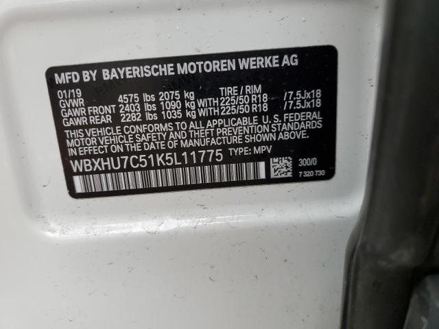 WBXHU7C51K5L11775 - 2019 BMW X1 SDRIVE28I WHITE photo 13