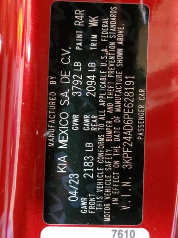 3KPF24AD6PE628191 - 2023 KIA FORTE LX RED photo 12