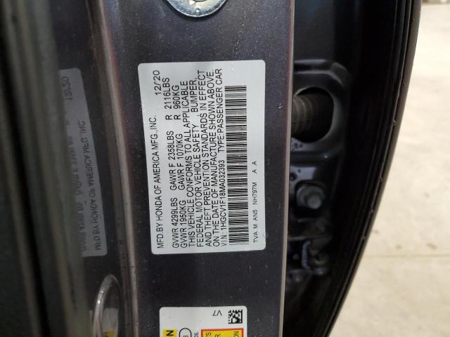 1HGCV1F18MA032393 - 2021 HONDA ACCORD LX CHARCOAL photo 12