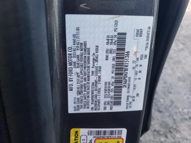 3FA6P0H78FR151366 - 2015 FORD FUSION SE GRAY photo 12