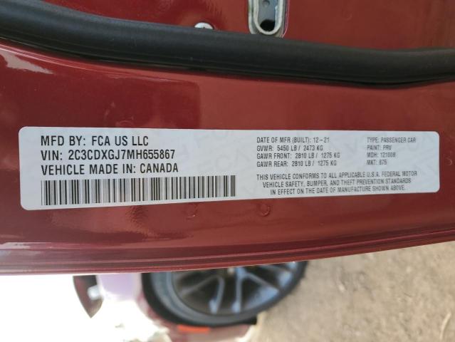 2C3CDXGJ7MH655867 - 2021 DODGE CHARGER SCAT PACK BURGUNDY photo 12