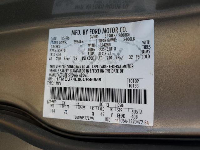 1FMEU74E86UB46958 - 2006 FORD EXPLORER EDDIE BAUER BROWN photo 13