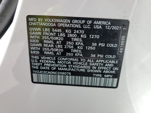 1V2JC2CA0NC209075 - 2022 VOLKSWAGEN ATLAS CROS SE Ağ foto 13