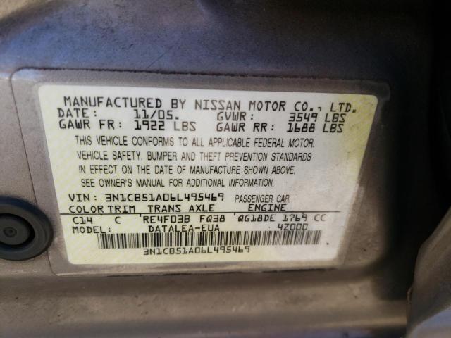 3N1CB51A06L495469 - 2006 NISSAN SENTRA 1.8S TAN photo 13