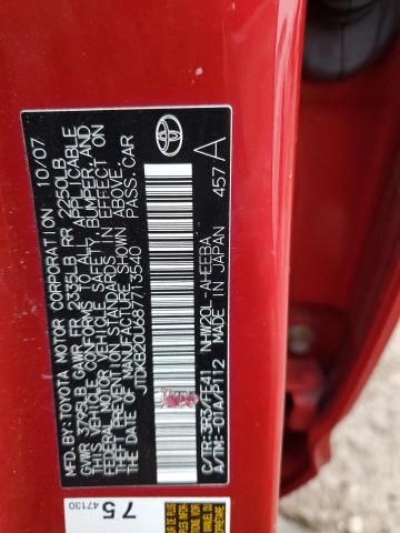 JTDKB20U687713540 - 2008 TOYOTA PRIUS RED photo 12