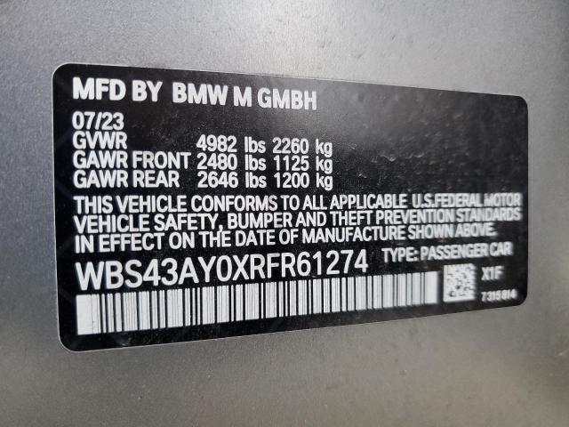 WBS43AY0XRFR61274 - 2024 BMW M3 COMPETITION GRAY photo 12