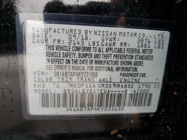 3N1AB7AP4KY231658 - 2019 NISSAN SENTRA S BLACK photo 13