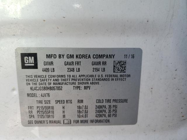 KL4CJGSB0HB057052 - 2017 BUICK ENCORE ESSENCE WHITE photo 12