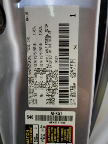 5TFDW5F15JX749592 - 2018 TOYOTA TUNDRA CREWMAX SR5 SILVER photo 12