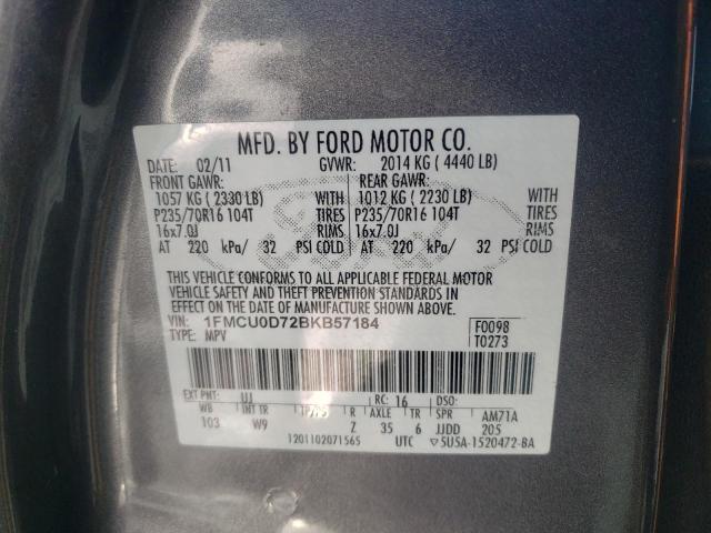1FMCU0D72BKB57184 - 2011 FORD ESCAPE XLT GRAY photo 12
