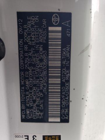 JTKJF5C78D3056953 - 2013 TOYOTA SCION TC 白色 照片 12