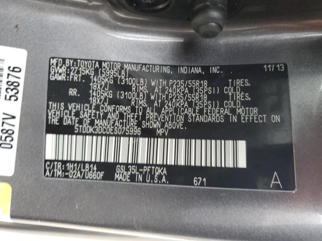 5TDDK3DC0ES075996 - 2014 TOYOTA SIENNA XLE GRAY photo 13