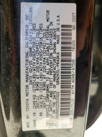 5TEJU62N55Z053322 - 2005 TOYOTA TACOMA DOUBLE CAB PRERUNNER BLACK photo 12