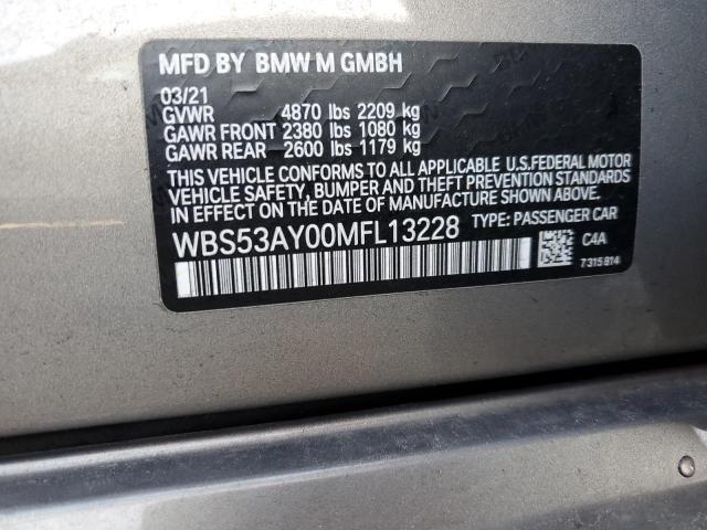 WBS53AY00MFL13228 - 2021 BMW M3 GRAY photo 12