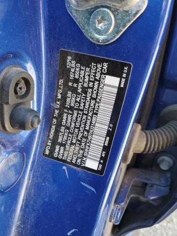 SHHFK7H97HU214883 - 2017 HONDA CIVIC SPORT TOURING BLUE photo 12