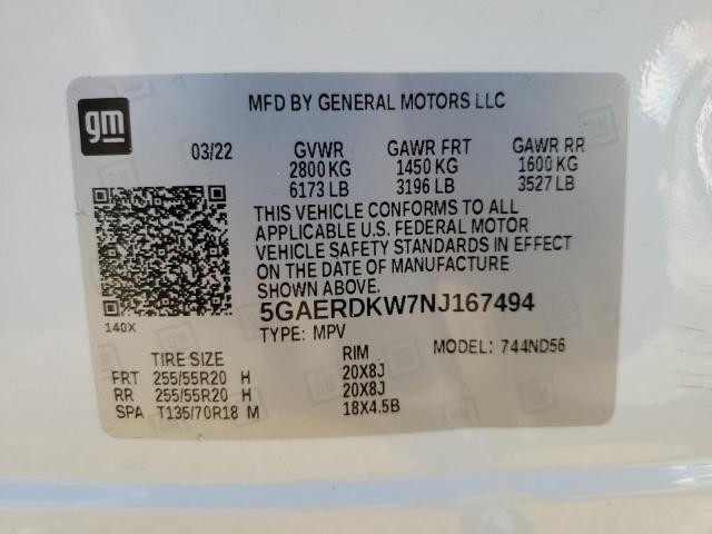 5GAERDKW7NJ167494 - 2022 BUICK ENCLAVE AVENIR WHITE photo 13