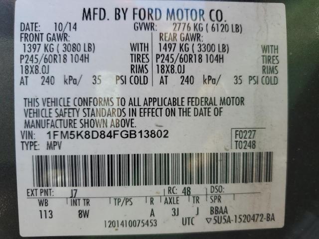 1FM5K8D84FGB13802 - 2015 FORD EXPLORER XLT CHARCOAL photo 13