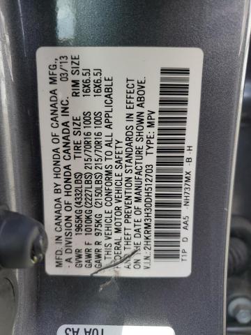 2HKRM3H30DH512703 - 2013 HONDA CR-V LX GRAY photo 12