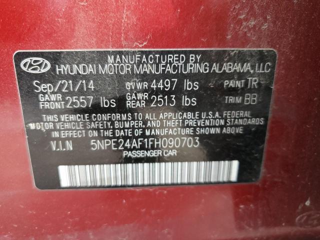 5NPE24AF1FH090703 - 2015 HYUNDAI SONATA SE RED photo 12