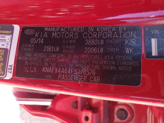 KNAFX4A64F5276576 - 2015 KIA FORTE LX RED photo 13