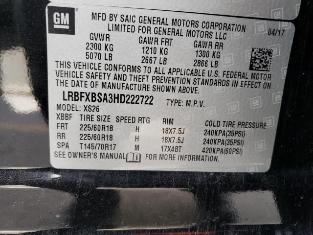 LRBFXBSA3HD222722 - 2017 BUICK ENVISION ESSENCE BLACK photo 13