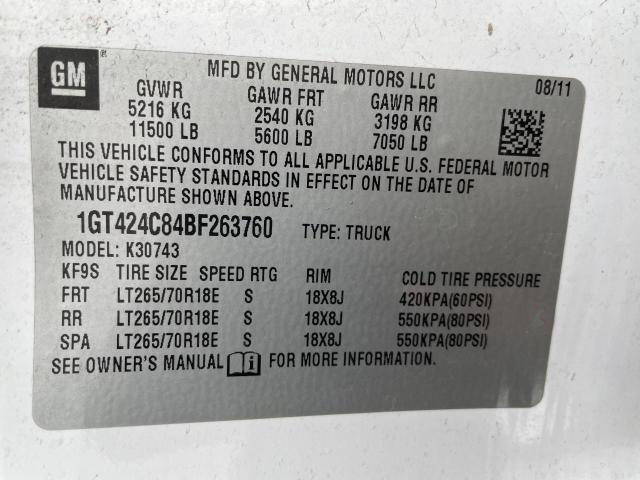 1GT424C84BF263760 - 2011 GMC SIERRA K3500 SLT WHITE photo 10