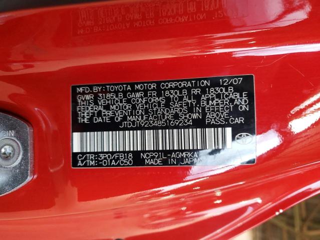 JTDJT923485169234 - 2008 TOYOTA YARIS RED photo 13