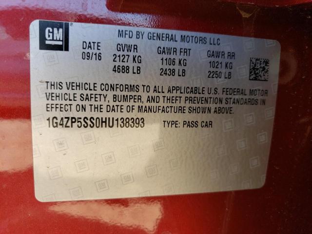 1G4ZP5SS0HU138393 - 2017 BUICK LACROSSE ESSENCE წითელი ფოტო 12