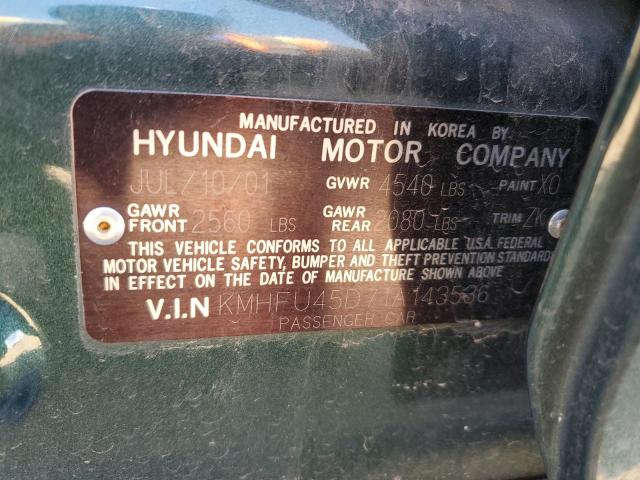 KMHFU45D71A143536 - 2001 HYUNDAI XG 300 GREEN photo 12