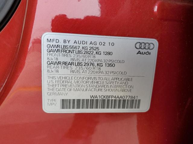 WA1CKBFP4AA077841 - 2010 AUDI Q5 PREMIUM RED photo 13